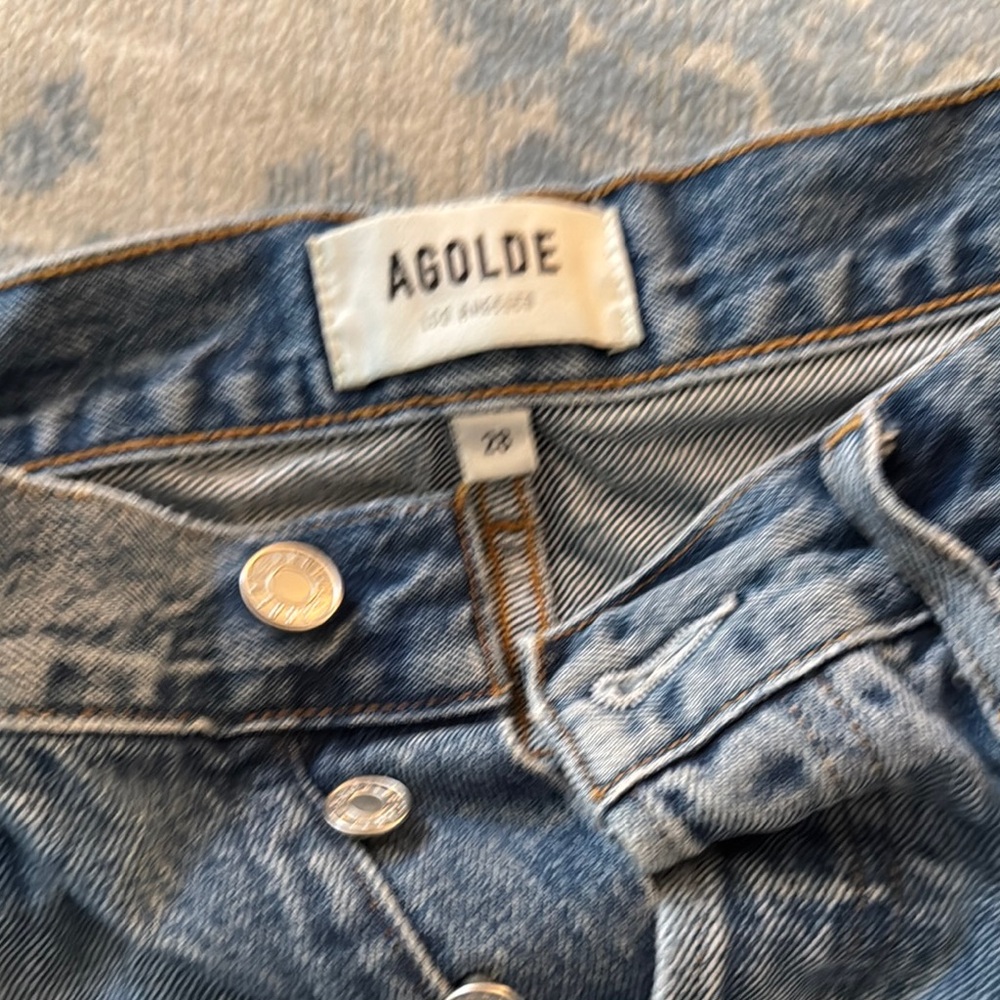 Agolde Ripped Blue Denim Shorts - Picture 2 of 4